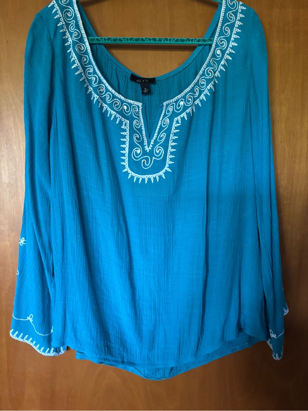 ALYX Turquoise Embroidered Peasant Top